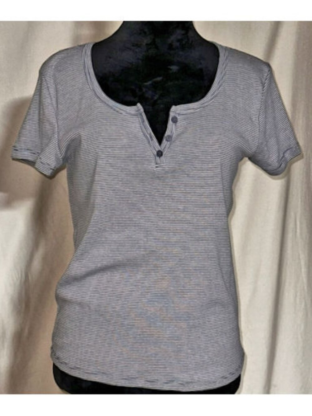 Pink Republic Blue Striped Henley Top, Large